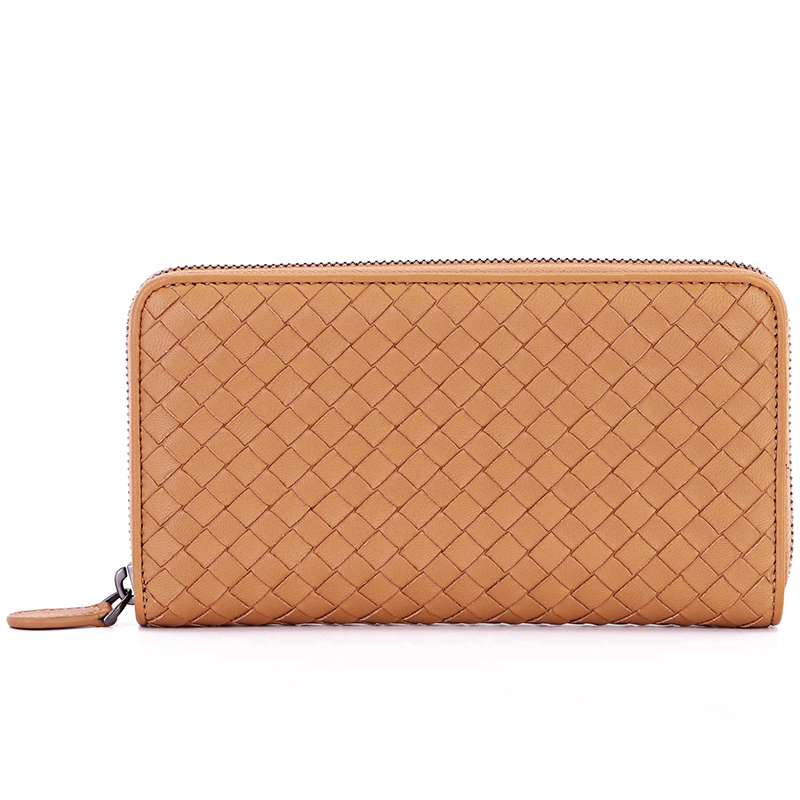 bottega veneta 宝缇嘉 bv 女士棕色羊皮编织长款拉链钱包 275064