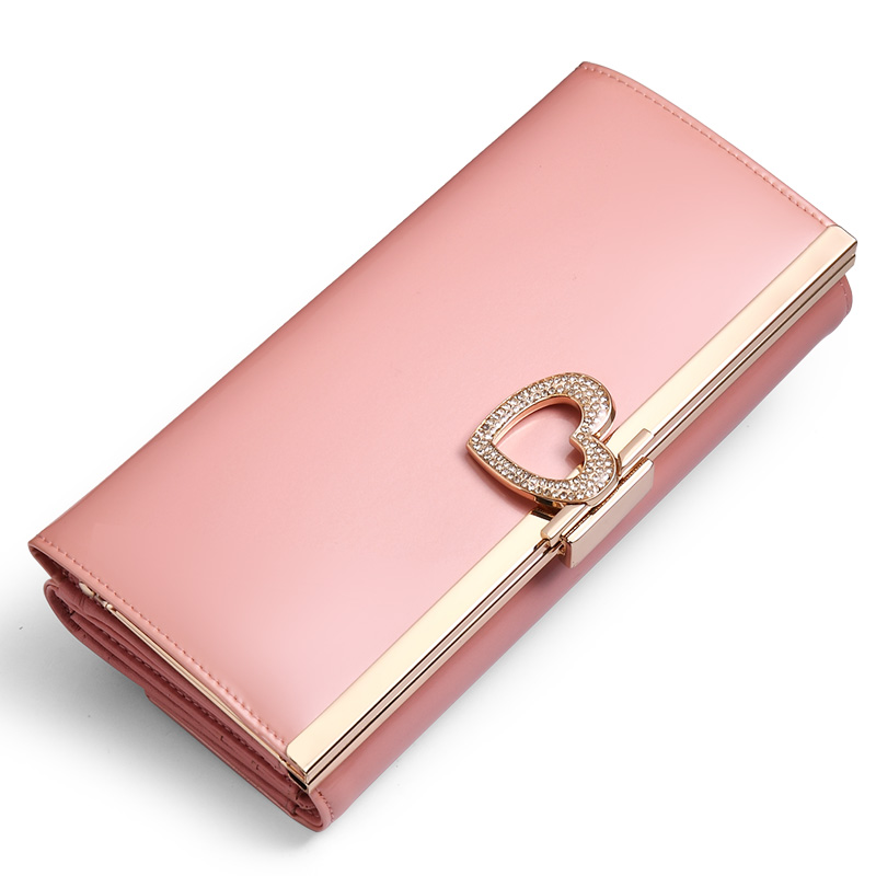 女士钱包 牛皮钱夹钱包女长款搭扣韩版拉链皮夹子手拿包 n041 粉色