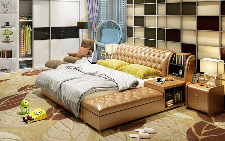 美姿蓝 床 双人床 皮床 榻榻米床 皮艺床 卧室家具1.8米.-京东