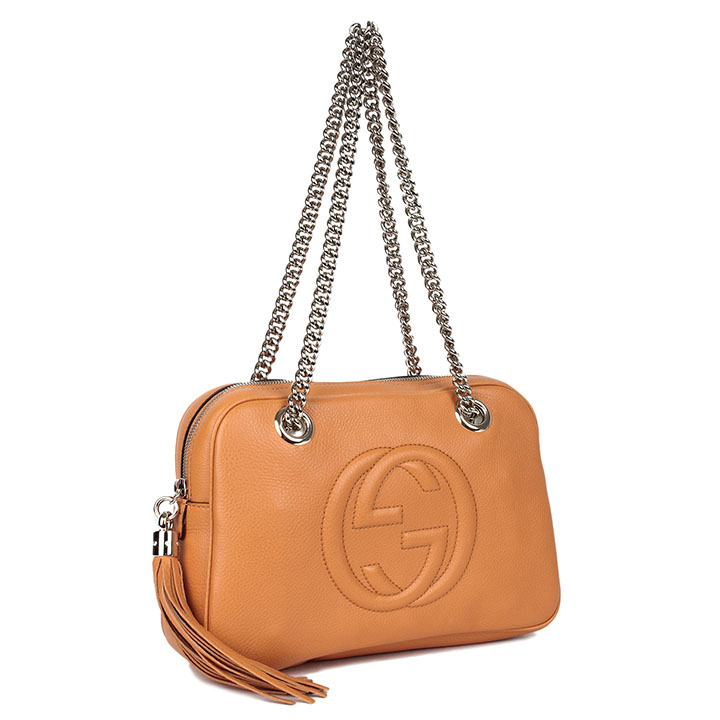 gucci 古驰 gucci女包 soho系列橙色牛皮流苏款链条单肩手提包 308983