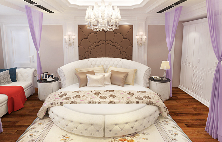 镶钻欧式圆形床 404 可定制颜色 床 精钢弹簧席梦思 1个奢华床头柜