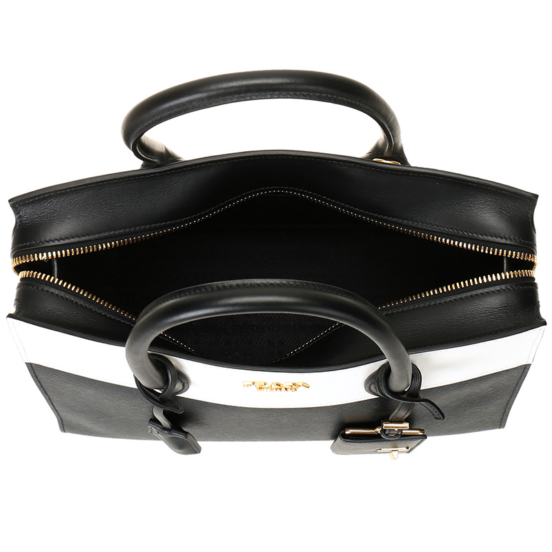 prada 普拉达 女士esplanade系列黑色白色牛皮手提单肩斜挎包 1ba047