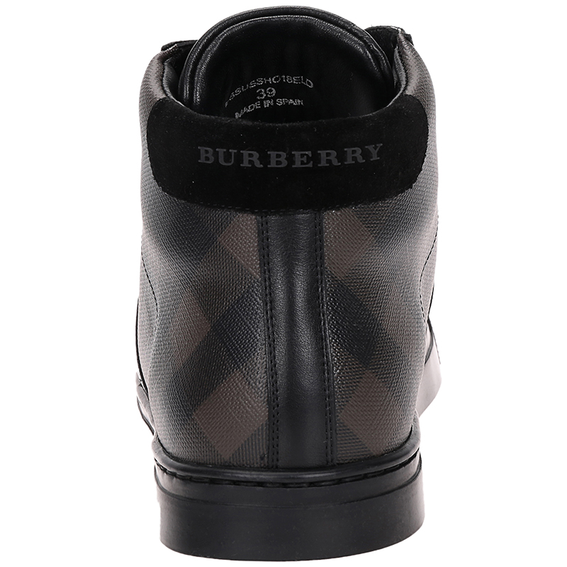 burberry 巴宝莉 男款london系列烟熏巧克力色格纹pvc配皮高帮运动鞋