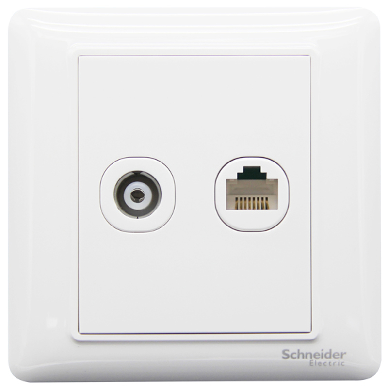 Schneider Electric, Switch Socket Panel, TV + Cat5 Computer Network Cable Information Panel, Ruiyi Series, White