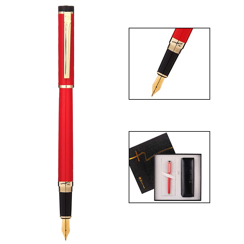 Pimio Fountain Pen Gift Box Set, Signature Pen, Pen Case Set for Business Office, Gift for Men And Women, Birthday Present, Student Handwriting Practice, Adult Gift Pen, 5510 Bright Red