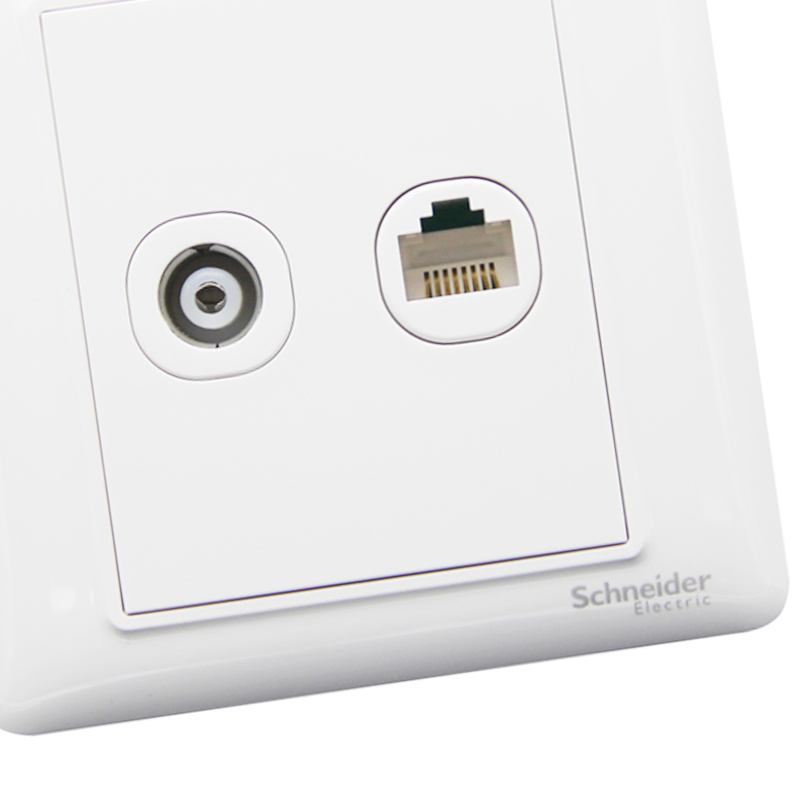 Schneider Electric, Switch Socket Panel, TV + Cat5 Computer Network Cable Information Panel, Ruiyi Series, White