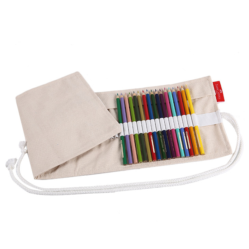 Faber-Castell 50-Hole Colored Pencil Pouch, Roll-Up Fabric Canvas Pencil Case, Sketching Colored Pencil Pouch