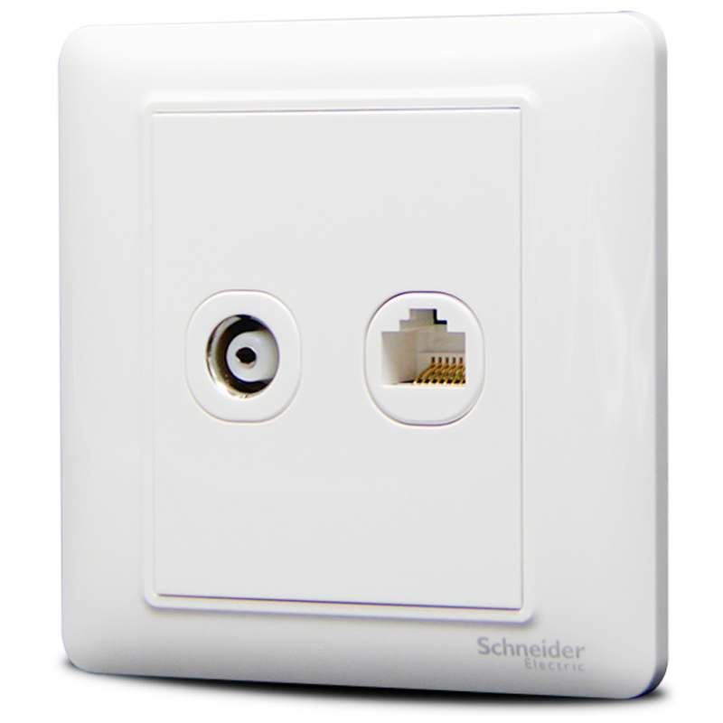 Schneider Electric, Switch Socket Panel, TV + Cat5 Computer Network Cable Information Panel, Ruiyi Series, White