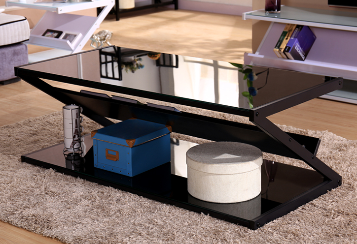 雅美乐茶几 现代简约z型钢化玻璃茶几桌 黑架黑玻璃yzcjbb4 120*60cm