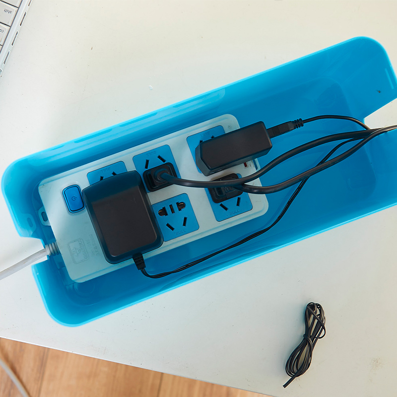 空间工房 插座插板收纳盒套装电线整理盒集线盒 电源线整理箱 蓝色2只