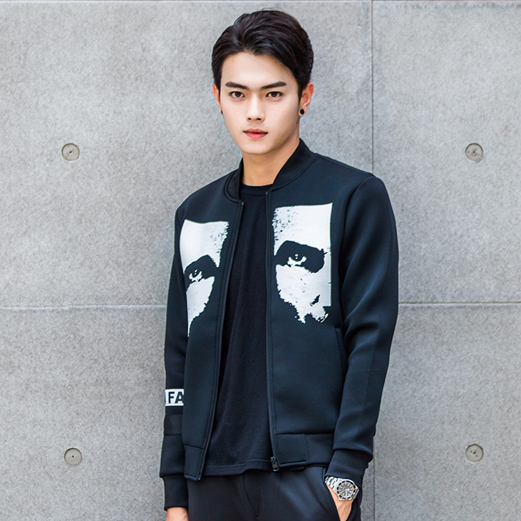 ppz 卫衣 男装狼脸印花外套休闲立领长袖卫衣男vzwy5588黑色 180/xl