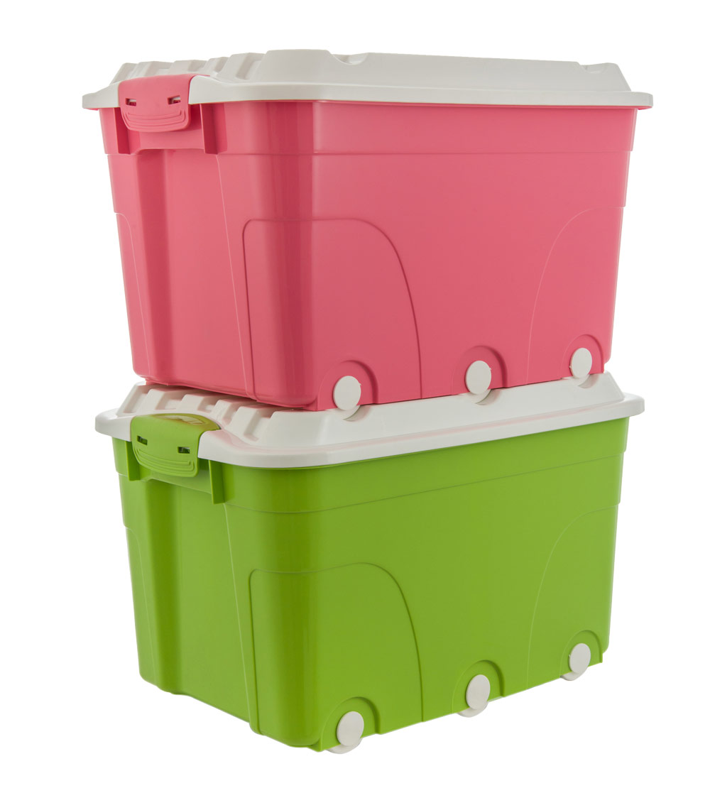 禧天龙citylong收纳箱有盖大号带轮储物箱玩具塑料收纳箱2个装混色蒂