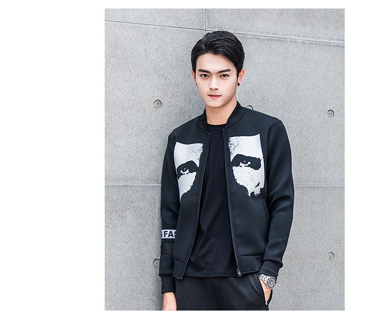 ppz 卫衣 男装狼脸印花外套休闲立领长袖卫衣男vzwy5588黑色 180/xl