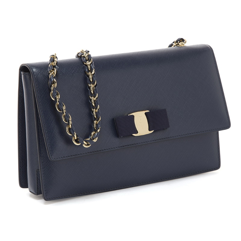 salvatore ferragamo 菲拉格慕 女士ginny系列牛津蓝蝴蝶结单肩包斜