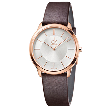 ck卡文克莱(calvinklein)手表 minimal系列男表银白盘皮质表带石英表k