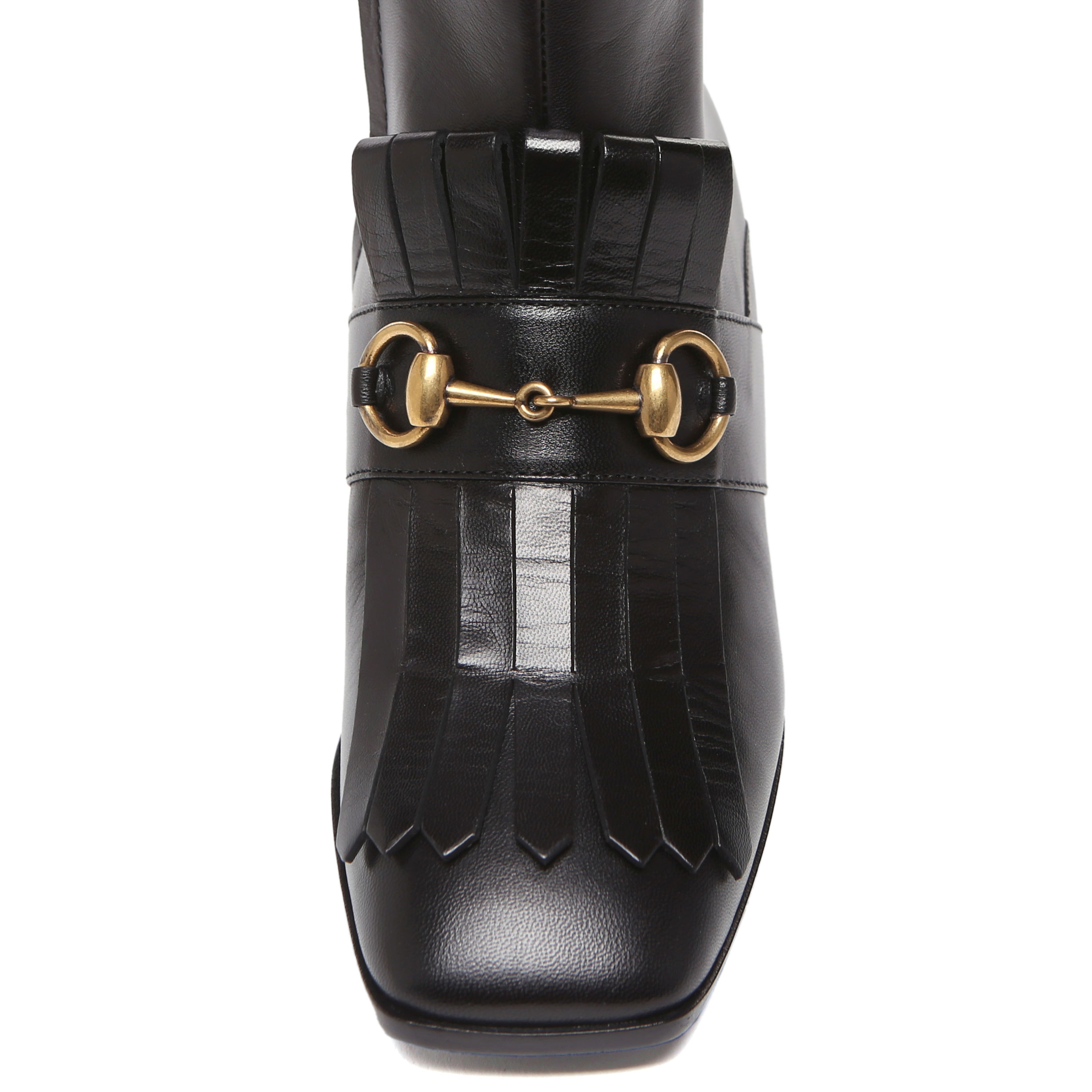 【古驰靴子】gucci 古驰 gucci女鞋 黑色牛皮粗跟流苏女士短靴 443311