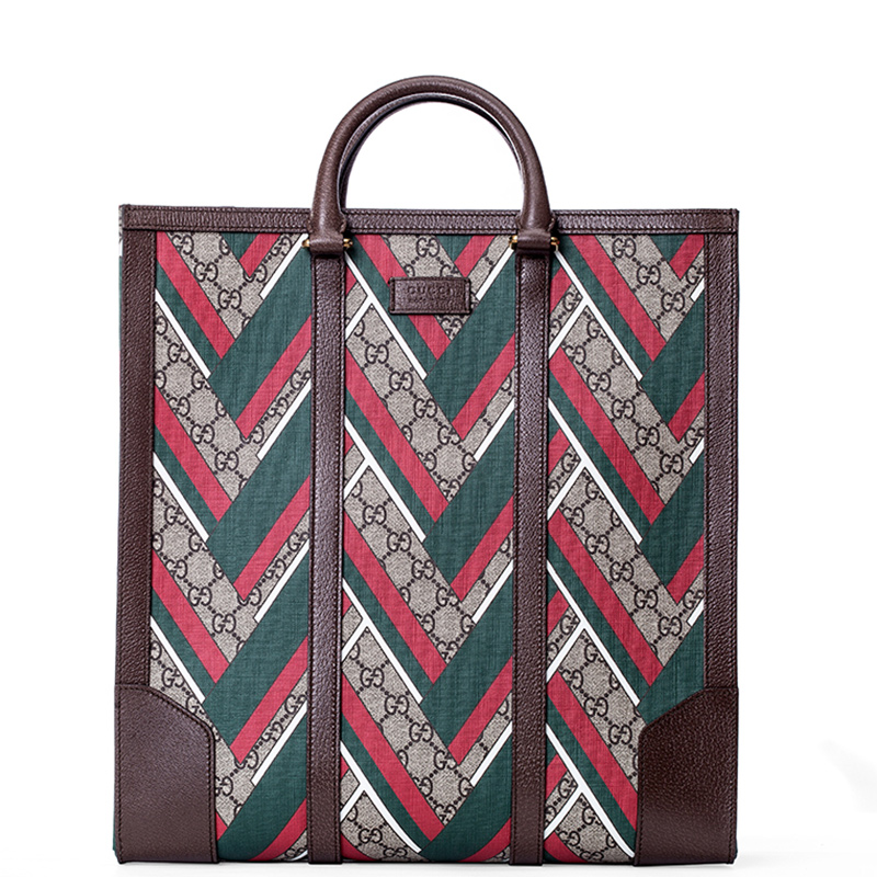 gucci 古驰 gg chevron系列米色乌木色拼色pu双g花纹男士购物袋