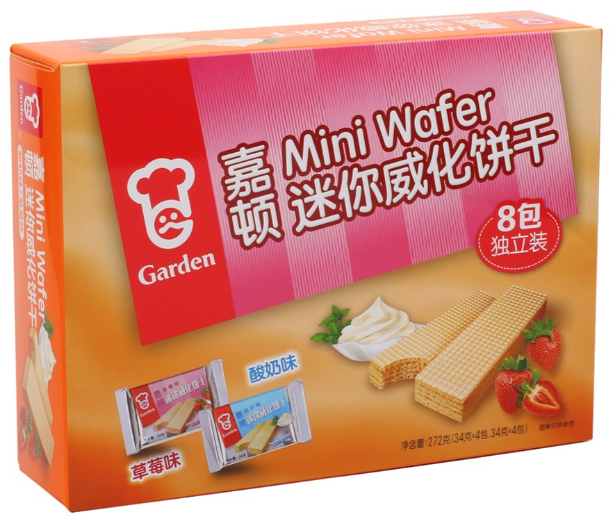 嘉顿/garden 饼干零食 草莓味酸奶味 迷你威化 272g/盒