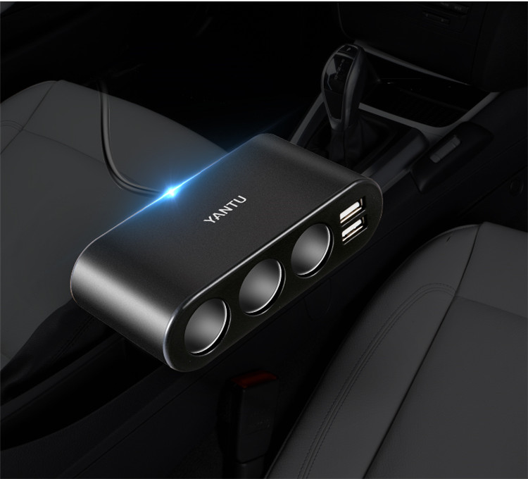 Yantu Car Charger Super Fast Charging Cigarette Lighter Adapter Three-In Dual USB Voltage Detection LED Black B08 17