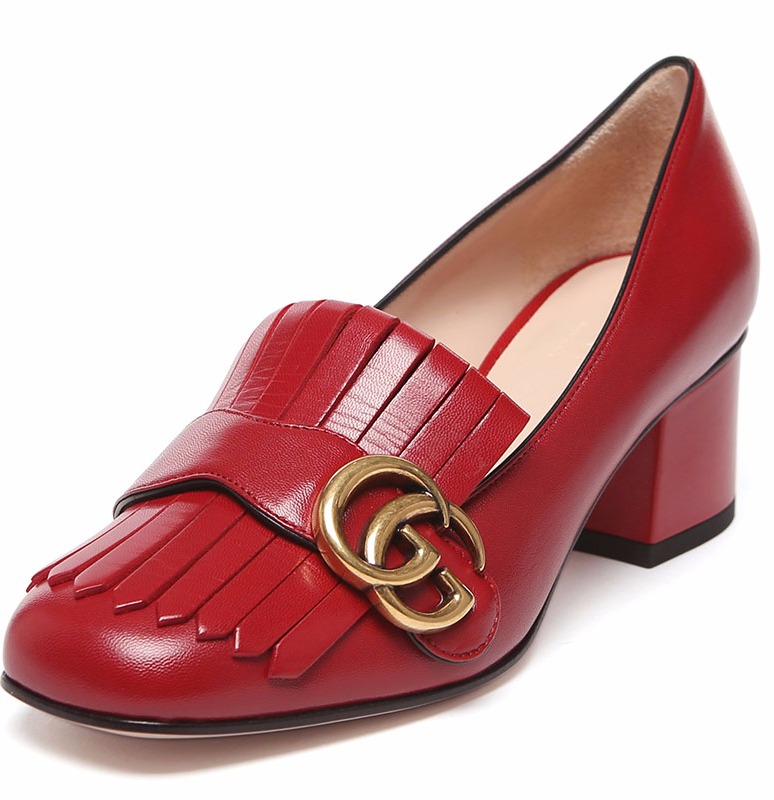 gucci 古驰 gucci女鞋 红色牛皮双g扣饰时尚女士粗跟鞋 408208 c9d00