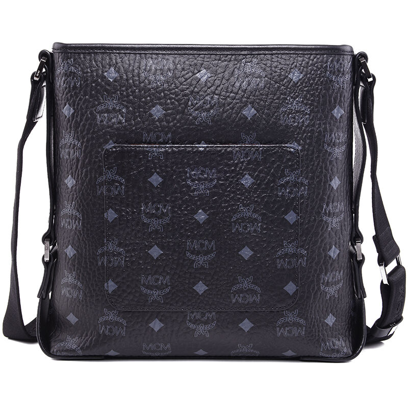 mcm 男士黑色pvc配皮单肩斜挎包 mmm 6ave22 bk001