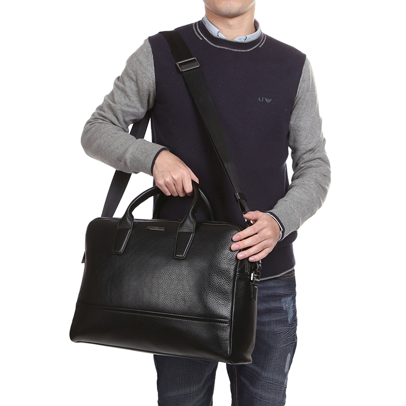 hugo boss 雨果博斯 男士黑色牛皮商务公文包手拎包 50316794 001