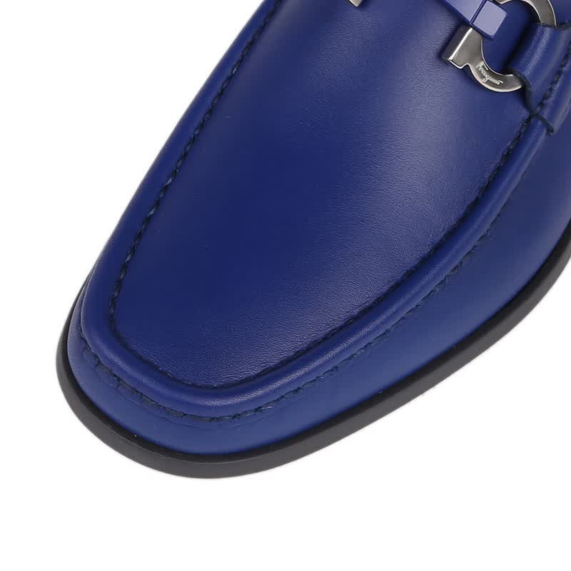 ferragamo 菲拉格慕 男士grandioso系列深蓝色牛皮gancio扣饰皮鞋