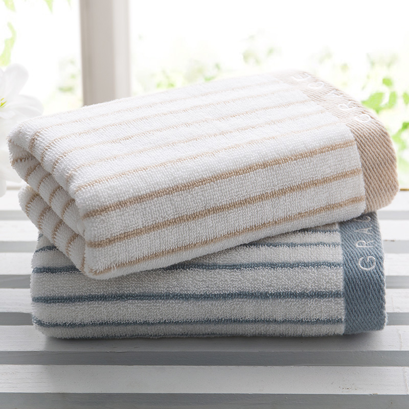 Grace Towels Home Textiles Classic Plaid Series Xinjiang Cotton Highly Absorbent Face Towels 2-Pack Blue/Gray Sports
