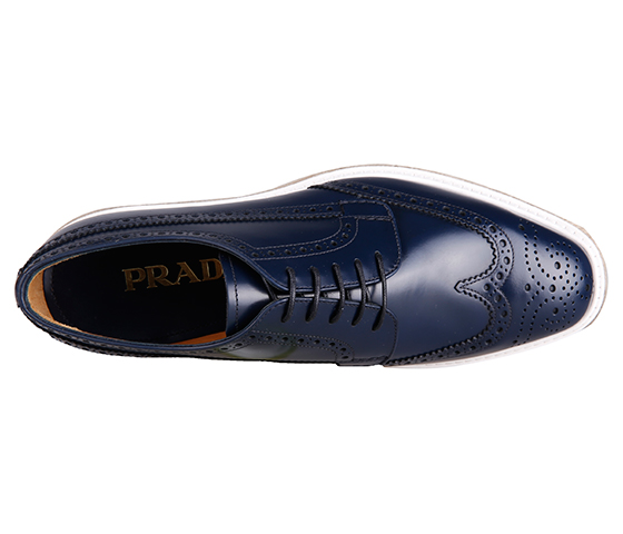 PRADA 普拉达 男士群青蓝牛皮厚底系带织物饰边时尚休闲鞋 2EG015 B4L F073A 6.5/40.5码-京东