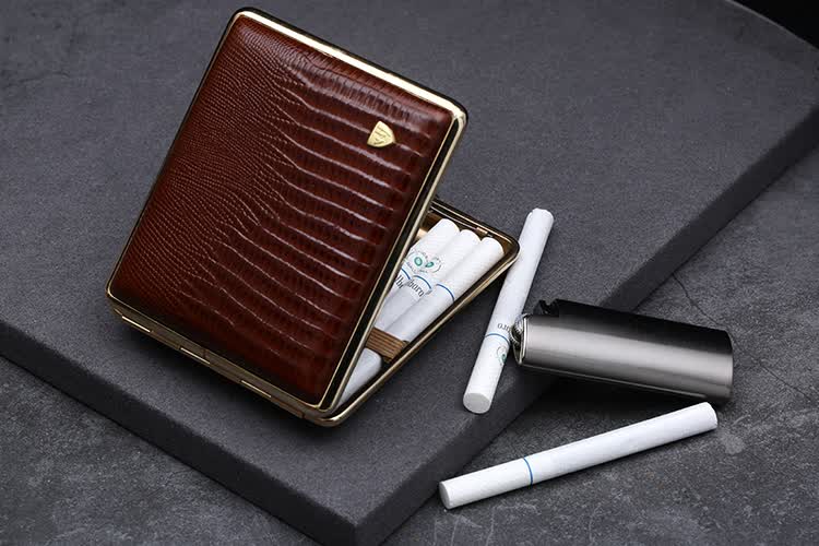 唯豪(vh)德国原装进口不锈钢真皮烟盒 牛皮翻盖烟盒送老公男友男生