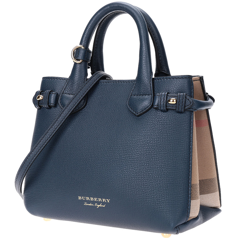 burberry 巴宝莉 女款墨蓝色格纹织物配皮迷你手提单肩斜挎包