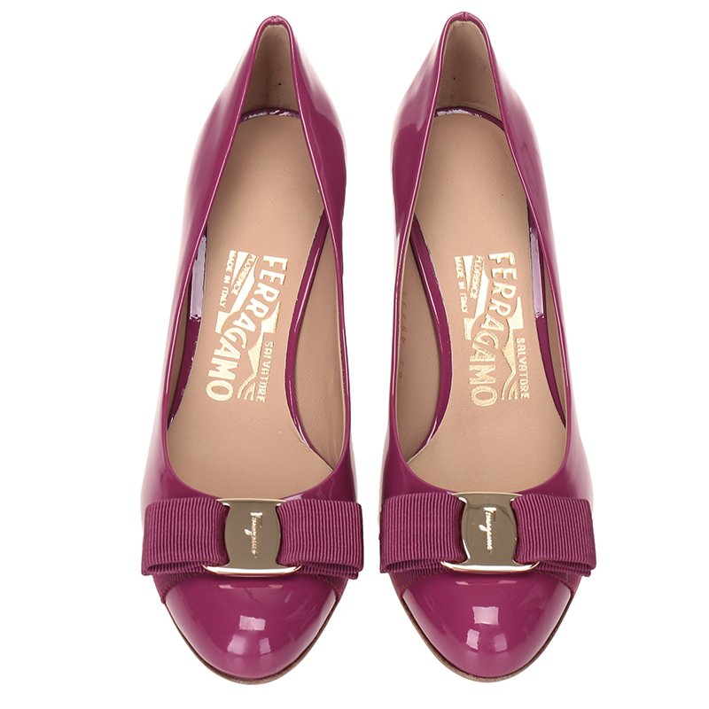 ferragamo 菲拉格慕 女士carla 70系列梅红色光面牛皮高跟鞋 0655583