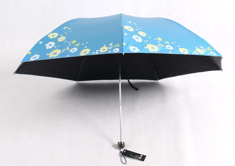 天堂伞1-2人用三折黑胶防晒太阳伞晴雨两用伞铅笔伞 蓝色 307e雪月风