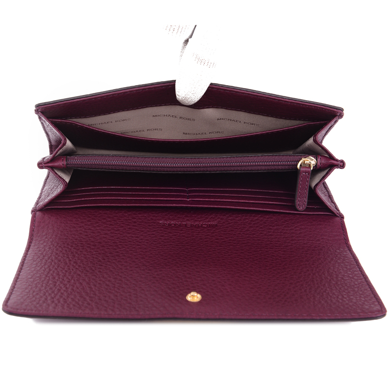 michael kors 迈克·科尔斯 mk钱包 紫红色皮革女士长款手拿包钱包