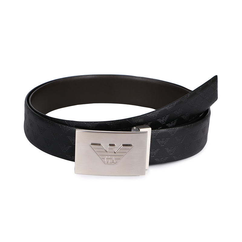 emporio armani 阿玛尼 男士黑色棕色牛皮革双面板扣皮带腰带 y4s098