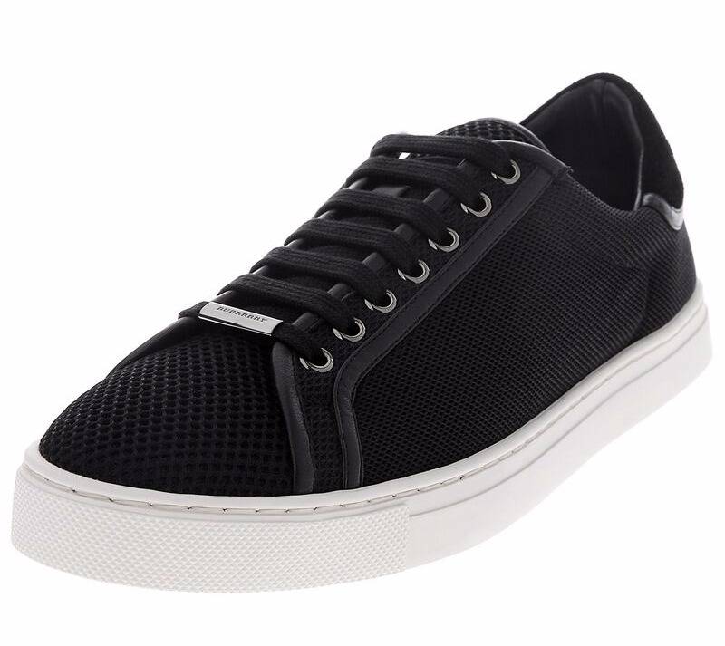 burberry 巴宝莉 男士黑色网格织物配皮平底系带休闲鞋 40094281 42码