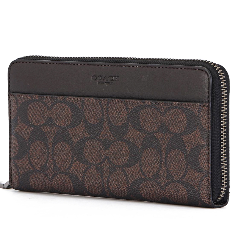 coach 蔻驰 奢侈品 男士咖啡色人造革印花长款拉链钱包 74936 mah