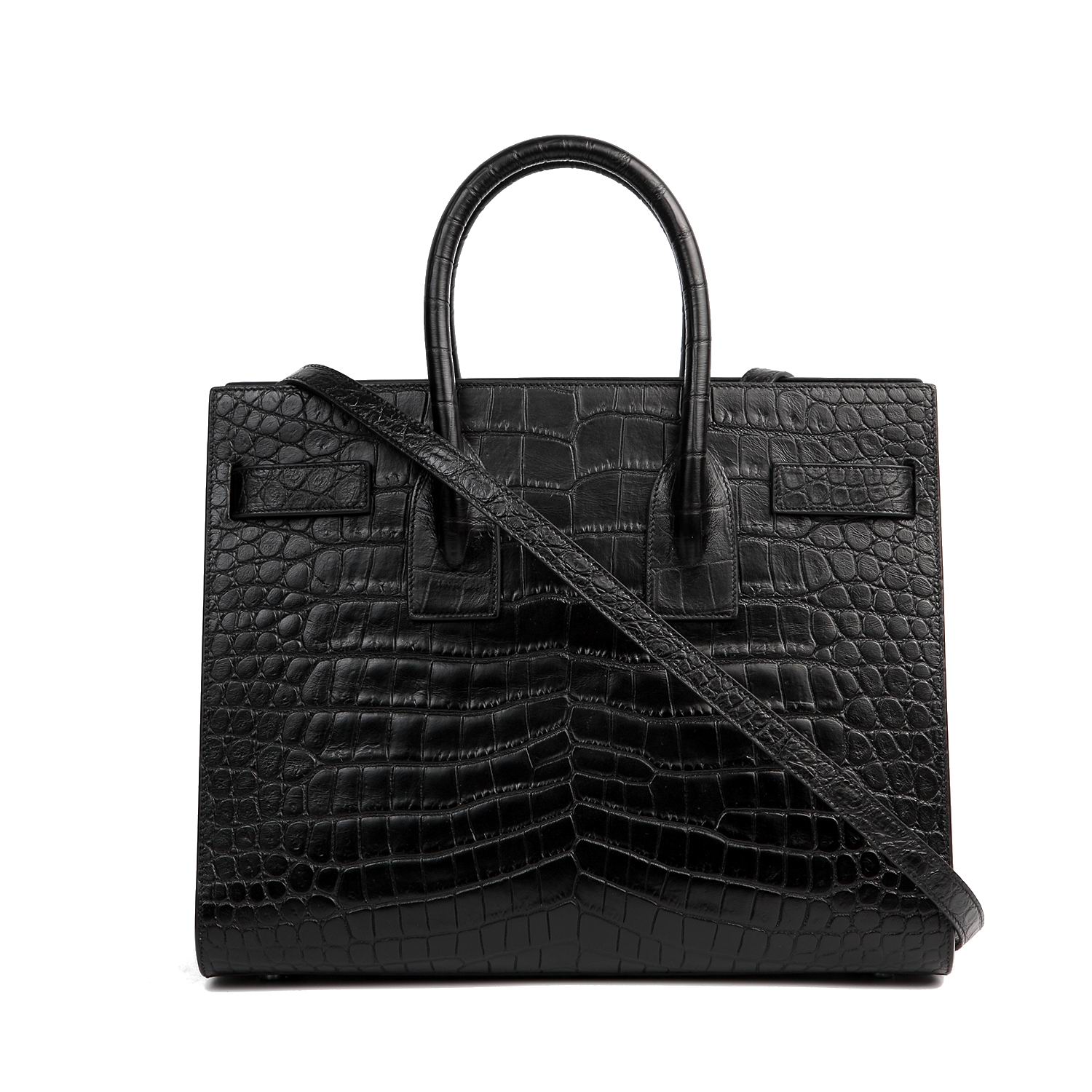 saint laurent 圣罗兰 女士黑色牛皮鳄鱼压纹时尚手拎包单肩包 378299