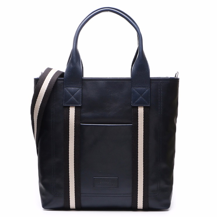 bally 巴利 男士深蓝色皮革配黑白织带手提单肩斜挎休闲包 tacilo/507