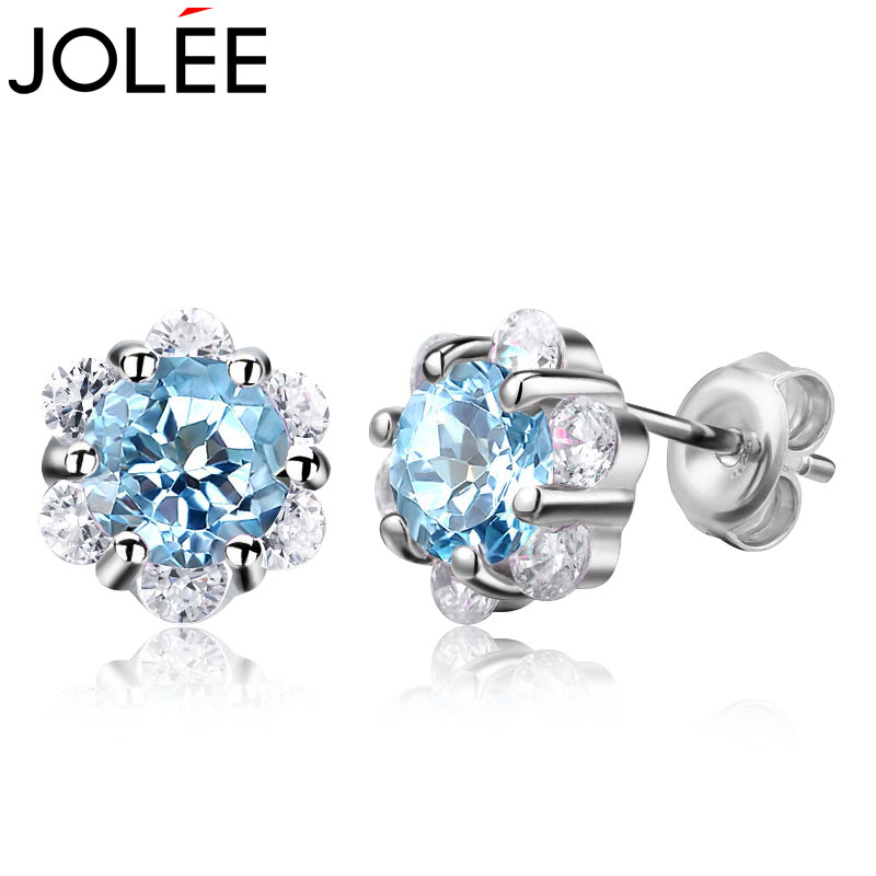 JOLEE Women's Stud Earrings, Topaz S925 Silver Hoop, Simple And Fresh Colorful Jewelry, Gift for Women on Holidays