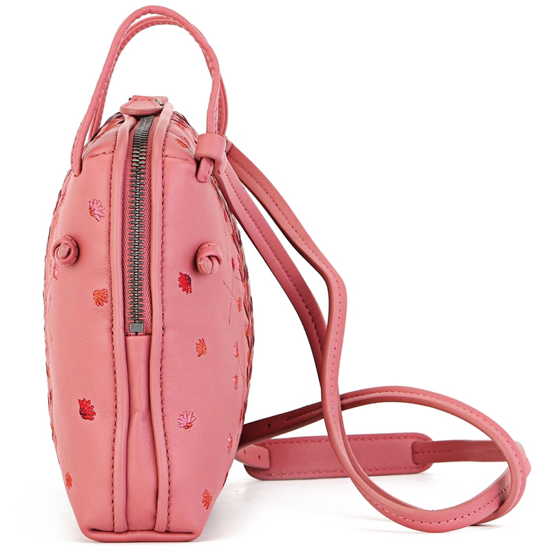 bottega veneta 宝缇嘉 bv 女士深粉色羊皮编织刺绣单