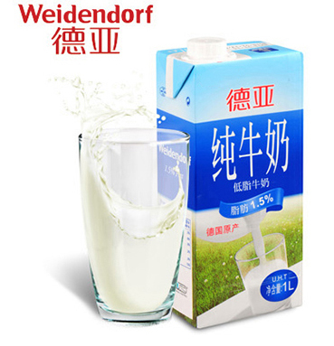 德国进口牛奶 德亚（Weidendorf）低脂 1L*12 ...-京东