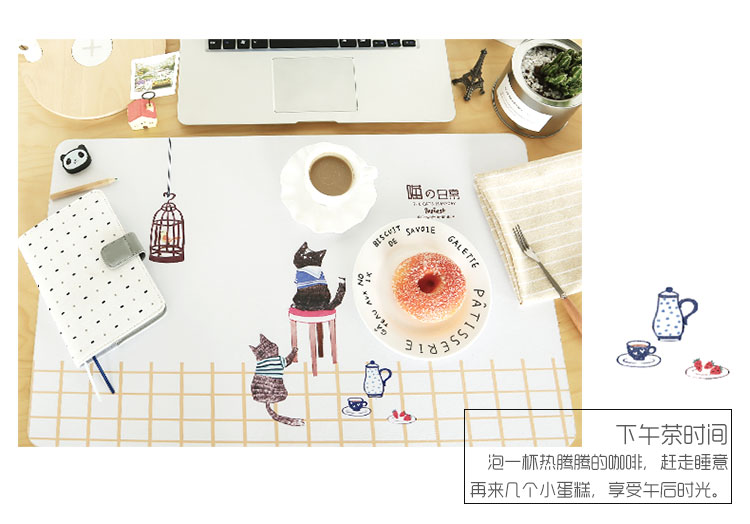 kinbor时尚办公书写桌垫600*360mm/大号鼠标垫 papiest/猫咪NC2882-京东