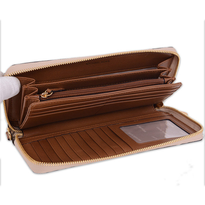 michael kors 迈克·科尔斯 mk钱包 浅咖色pvc女士长款拉链手拿包钱包