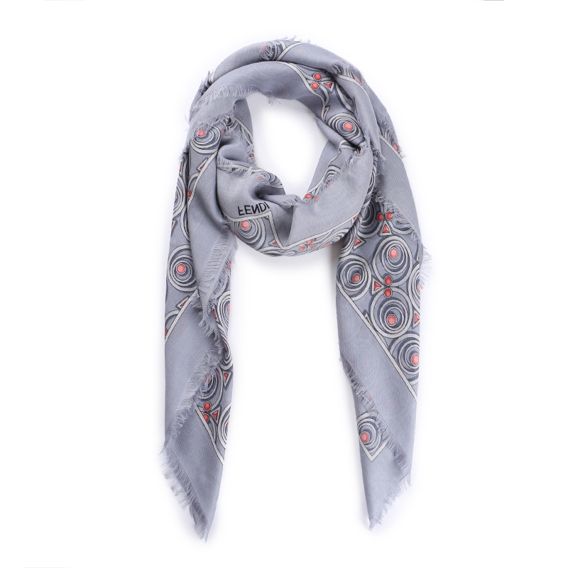 fendi 芬迪 女士灰色花型图案桑蚕丝羊毛方形丝巾 fxt069 sz2 f0qk9