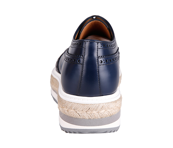 PRADA 普拉达 男士群青蓝牛皮厚底系带织物饰边时尚休闲鞋 2EG015 B4L F073A 6.5/40.5码-京东