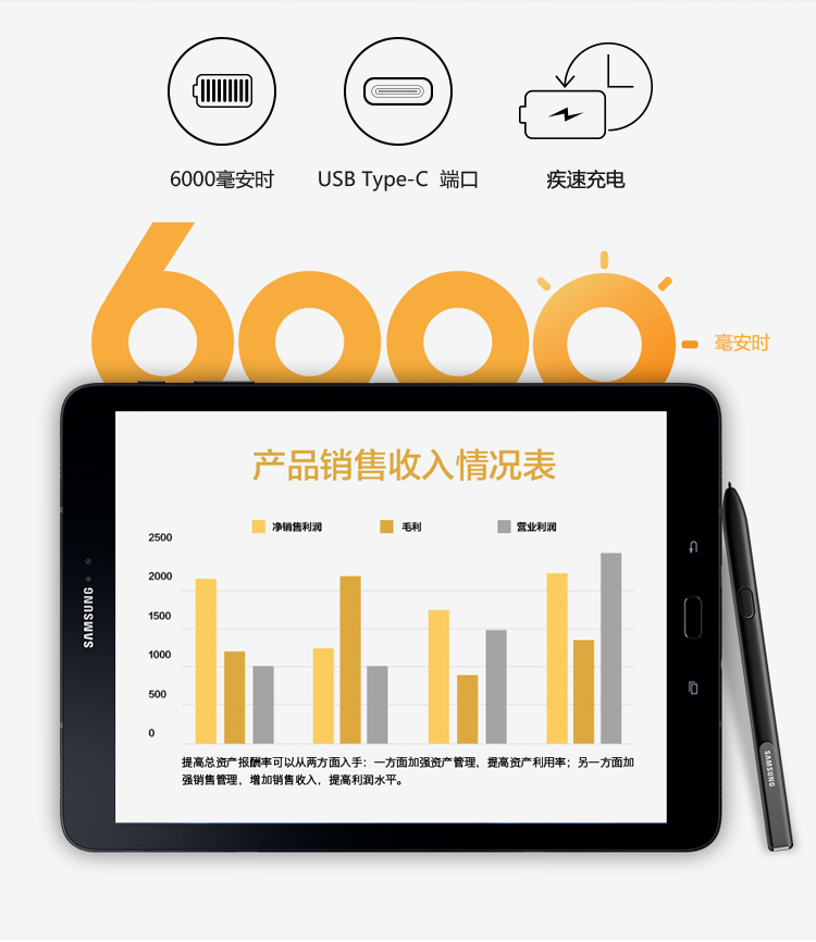 三星Galaxy Tab S3 平板电脑 9.7英寸（4核CPU 2048*1536 4G/32G 指纹识别）WIFI版 黑色 T820