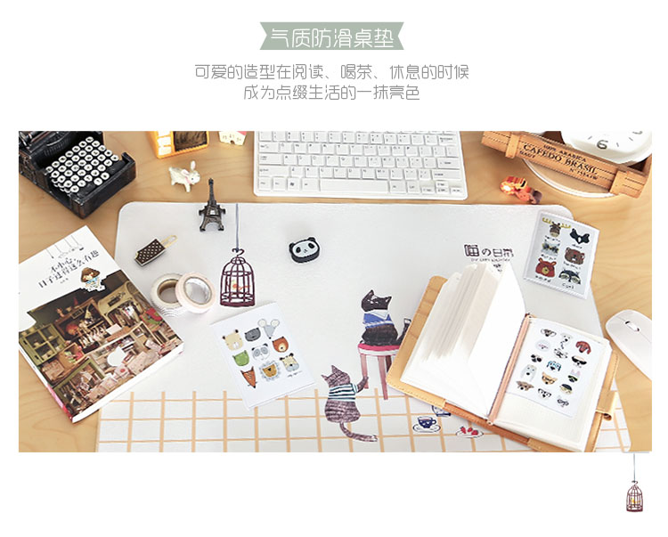 kinbor时尚办公书写桌垫600*360mm/大号鼠标垫 papiest/猫咪NC2882-京东