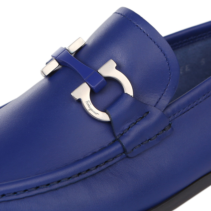 ferragamo 菲拉格慕 男士grandioso系列深蓝色牛皮gancio扣饰皮鞋