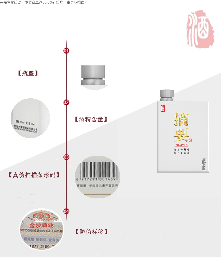 金沙回沙酒摘要 53度500ml 贵州特产酱香型白